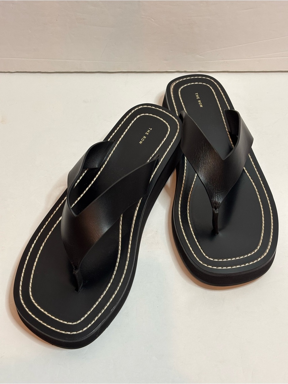 The Row Ginza Black Leather Platform Flip Fop Sandals 40/10